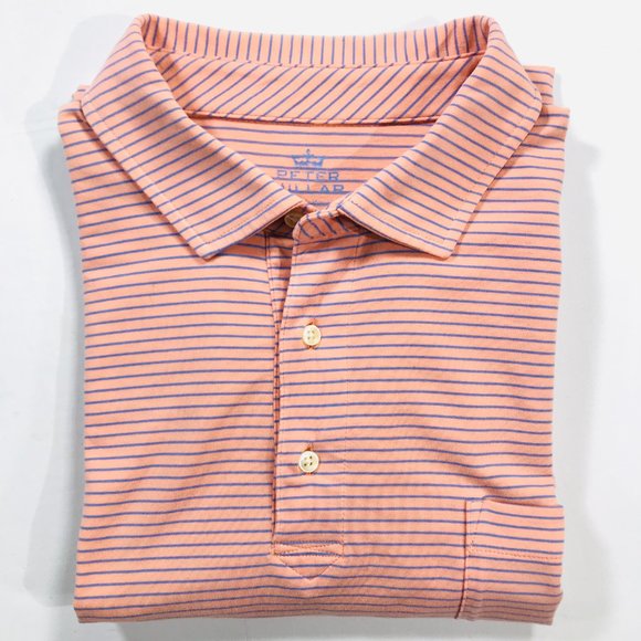 Peter Millar Seaside Wash Polo Shirt S/S Green Blue Striped Men's Size Large - Picture 2 of 10